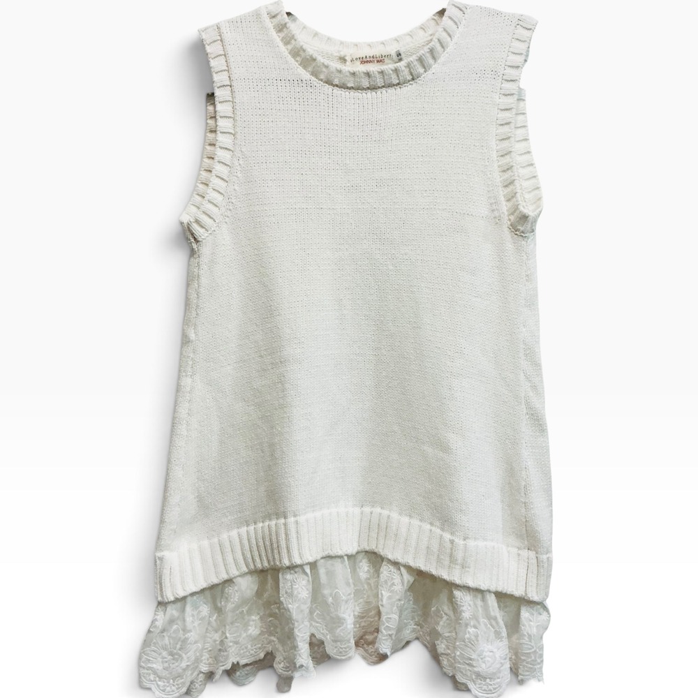 Johnny Was LoveAndLiberty Knit Lace Tunic Sweater Top Ivory Ruffles Boho S